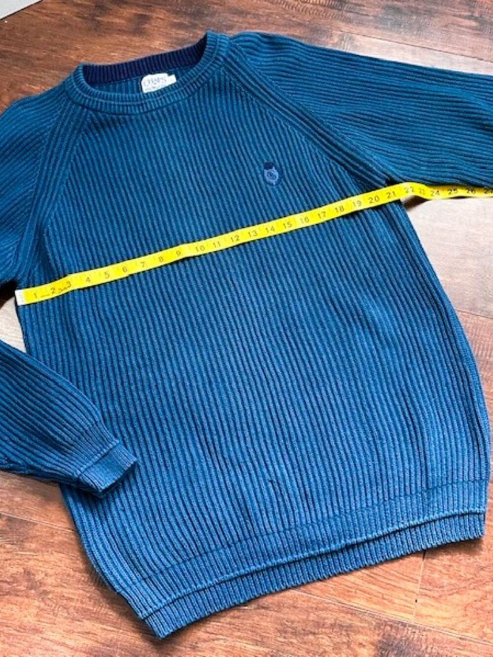Vintage Chaps Ralph Lauren Teal Ribbed Raglan Knit Sweater Large Cotton Crest - Picture 10 of 13